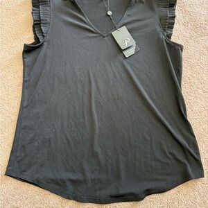 Adrianna Papell Black V-Neck Blouse